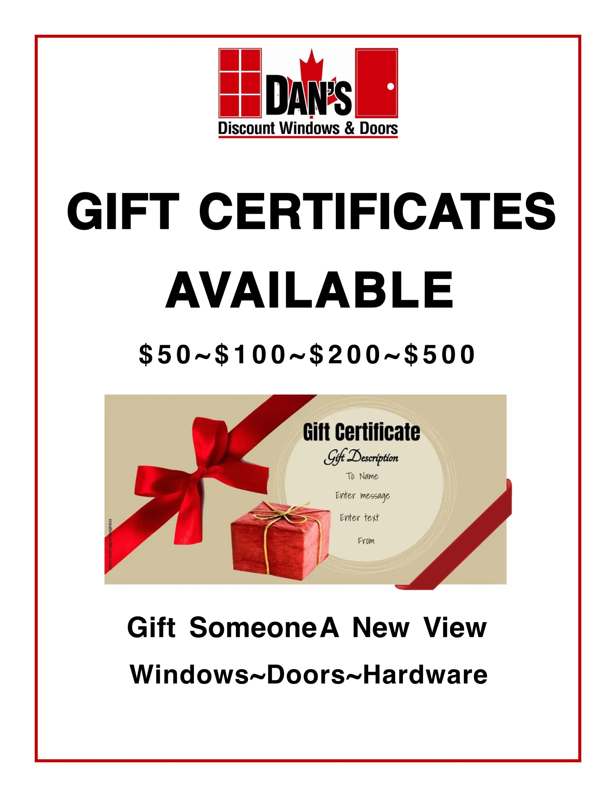 Gift Certificate Dan's Gift Certificate